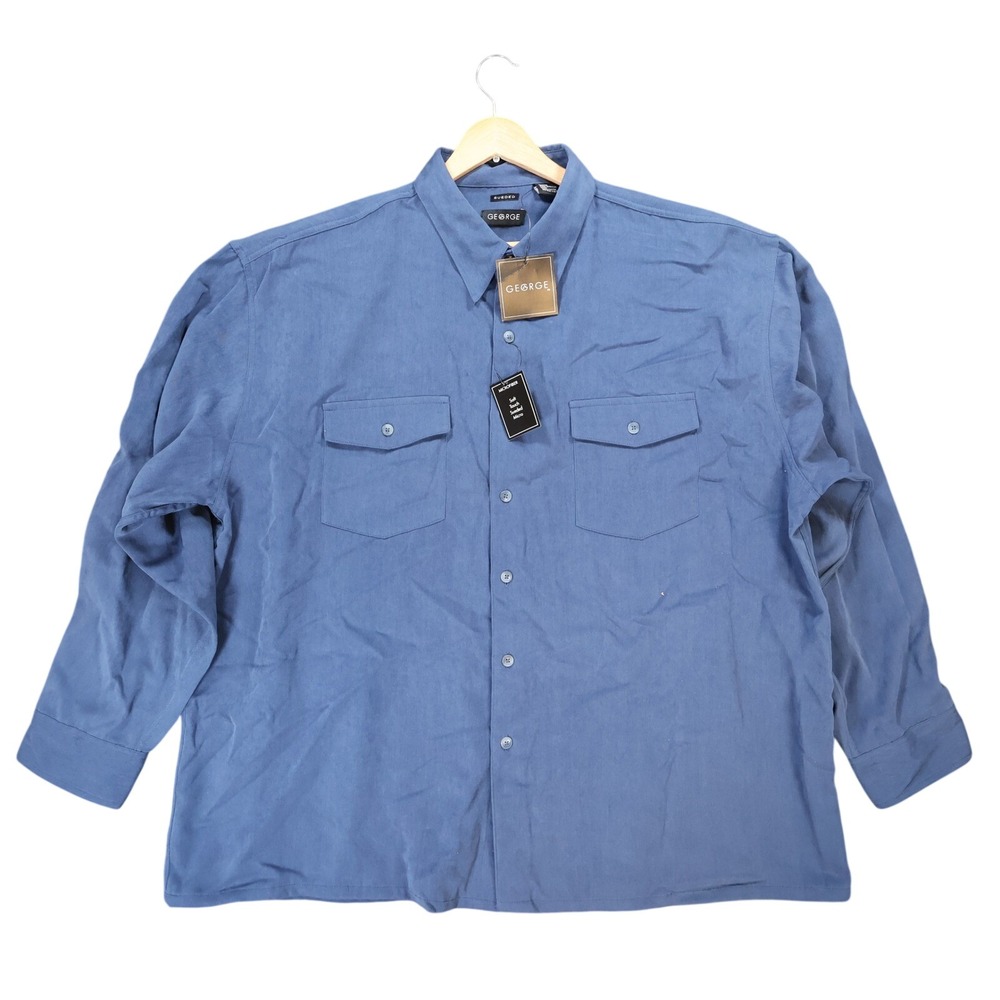 George Button Down Shirt Mens 2XL Blue New Sueded‎ Microfiber Vintage